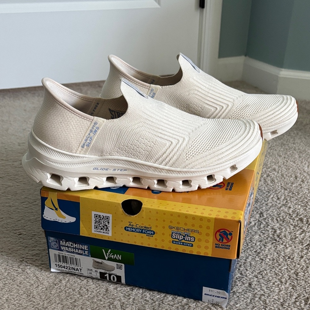 Skechers Off-White Slip-On Sneakers, Size 10